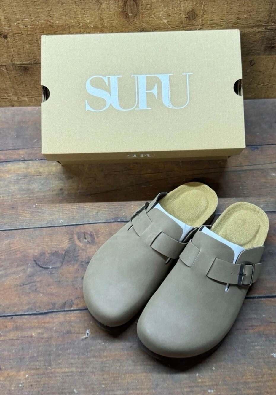 SUFU Clog Shoes Size 6.5 women’s Taupe Buckle Slip On Sandals